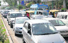 Chaos prevailed on the Jalandhar-Phagwara road, with Punjab Chief Minister Parkash Singh Badal attending a programme organised by the Aadi Dharam Samaj to mark the birth anniversary of Dr BR Ambedkar in Jalandhar on Sunday
