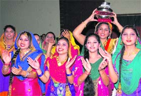 Students of HMV College perform giddha during a cultural programme in Jalandhar