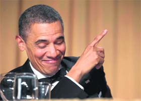 US President Barack Obama at the White House Correspondents' Association Dinner in Washington on Saturday