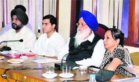 Tourism Secretary Geetika Kalha (right) holds a meeting with SGPC Chief Avtar Singh at the Circuit House in Amritsar on Monday
