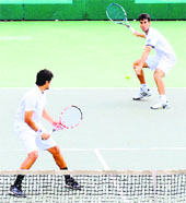 Players in action during the ITF Men's Futures $15,000 Tournament at the CLTA courts in Chandigarh on Monday.