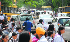 A traffic jam outside Little Flower Convent School in Sector 14, Panchkula. 
