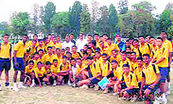 Partap section hockey players who won the inter section hockey competition of the RIMC in Dehradun on Monday