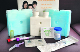 A kit for the collection of dental stem cells at a clinic.