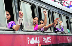 Special trainers being taken to the Civil Lines police station on Tuesday.