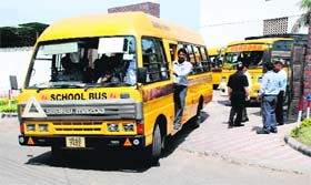 A bus leaves the campus at Hansraj Public School, in Sector 6, Panchkula