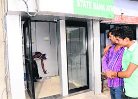 The booth from where thieves decamped with an ATM at Surajpur in Panchkula district on Tuesday