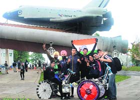 An elated eight-member team of Chandigarh University, Gharuan, at the NASA, USA