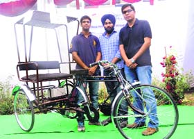 Students with their battery-operated cart at the PEC University of Technology in Chandigarh on Tuesday