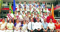 Students of DAV Senior Secondary Public School, Dehra, with Principal GK Bhatnagar and staff at the investiture ceremony of the school on Tuesday