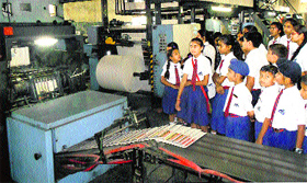 Students of CJS Public School visit The Tribune printing press at Bulandpur in Jalandhar on Tuesday.