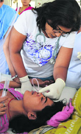 Daljit Kaur undergoes treatment at a hospital.
