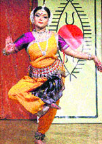 Odissi exponent Kavita Dwibedi performs at an event at Springdales School in Amritsar on Wednesday. A Tribune photograph 