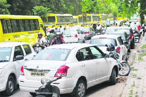 It is still chaotic outside St Annes school in Sector 32.