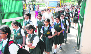 Girls leave the campus of Satluj Public School in Panchkula. 