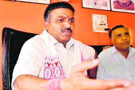 Newly elected Mayor of the Municipal Corporation of Haridwar Manoj Garg at his camp office in Haridwar on Wednesday.