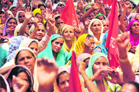 woman power: Women take part in a May Day rally organised by CITU in Ludhiana on Wednesday.