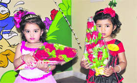 Students of ABC Montessori pre-school during a freshers party in Jagraon on Wednesday.
