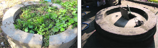 The sacred well in a dilapidated condition at a gurdwara in Kathmandu; and (right) the well after it is restored. 