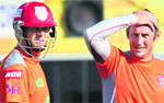 Kings XI Punjab captain Adam Gilchrist with David Hussey during practice on Wednesday.  PTI