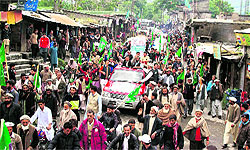 Pervez Musharrafs supporters at a rally in Chitral valley