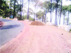 The Dharampur-Sanawar road where muck is piled up to give finishing touches to the ill-aligned road.