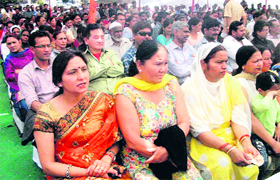 A huge gathering at the oath-taking ceremony of the Mussoorie councillors on Saturday.