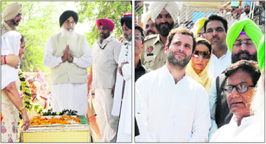 Parkash Singh Badal and Rahul Gandhi at Sarabjits cremation on Friday.