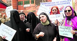 Activists of Kashmiri women's separatist organisation MKM, protest in Srinagar on Saturday