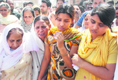 Sarabjit Singhs family members in Bhikhiwind. 