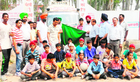 Mukti Karavan, a bus that is an initiative of the Bachpan Bachao Andolan, arrives in Amritsar on Sunday.
