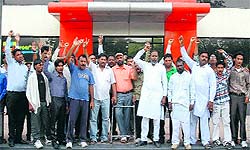 Members of the Bharatiya Valmiki Dharam Samaj protest against the screening of Shootout At Wadala, outside a multiplex in Bathinda on Sunday