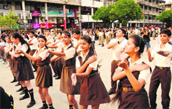 Students of various schools participalte in flash mob at Sector 17, Chandigarh, on Sunday