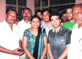Anuradha Pal being welcomed by residents of Aurangabad village in Haridwar on Sunday