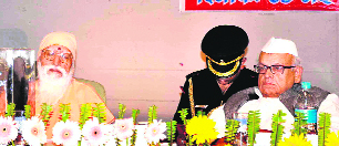 Governor Aziz Qureshi presides over Sarv Dharma Sammelan at Rishikul Auditorium in Haridwar on Sunday.