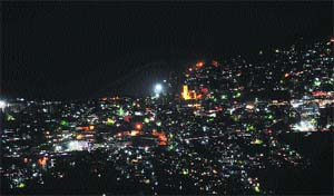 A view of Shimla on Saturday night. 