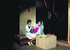 A scene from the play Woh Naak Se Bolte Hain presented by Natrang in Jammu on Sunday.