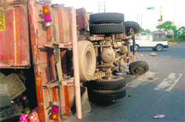 The truck and the van involved in the accident at Sector 68, Mohali, on Sunday night.