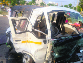 The truck and the van involved in the accident at Sector 68, Mohali, on Sunday night.