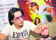 Actor-producer Jimmy Shergill addresses the media during the promotion of his upcoming Punjabi movie Rangeelay in Karnal.