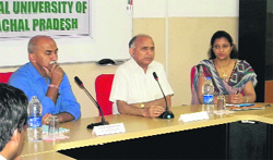 Prof Deepak Raj Gupta, Director, School of Hospitality and Tourism Management, Jammu University, delivers a lecture at CUHP, Shahpur, on Monday.