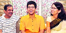 Abhijit Lavania in a jubilant mood with his parents at their Sector 18 residence in Chandigarh on Tuesday