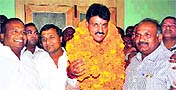 Newly elected Roorkee Mayor Yashpal Rana is felicitated by supporters in Roorkee, Haridwar, on Tuesday