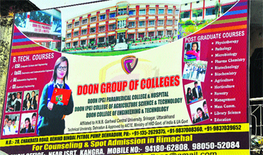 A hoarding of an educational institute in Dharamsala