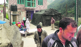 Earthquake victims at a relief camp in Bhaderwah.