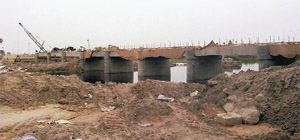 The construction of a concrete bridge on the Sutlej underway at border village Mohar Jamsher. 