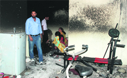 The flat at Rishi Apartments in Zirakpur where a fire broke out on Wednesday morning. Tribune photo
