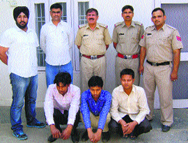 The trio in police custody in Kurukshetra on Wednesday.