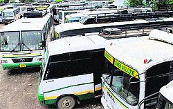 JKSRTC buses parked at Bikram Chowk yard in Jammu