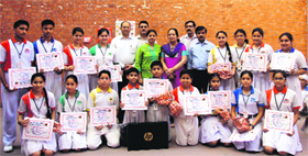 Students of Heritage School who won The Tribune Cognisance Scrapbook Competition in Jammu.